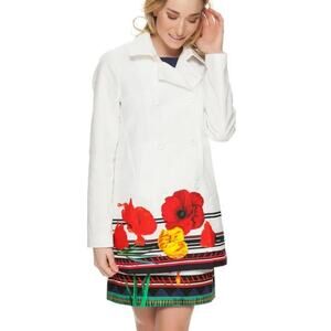 Desigual Draco White Red Poppy Lightweight Stripe Spring Jacket Size EU 42| US 8